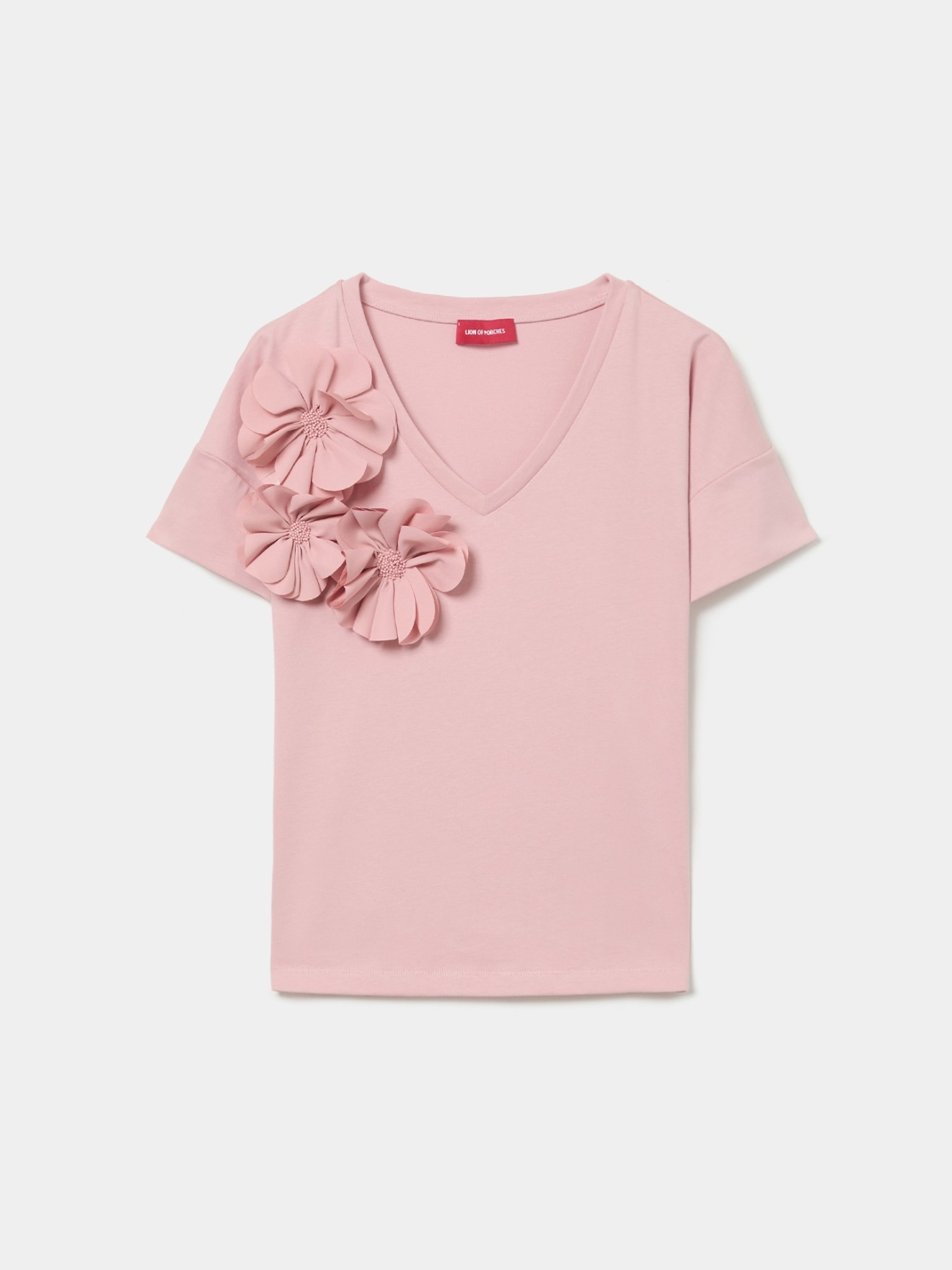 T-shirt com Aplica��o de Flores