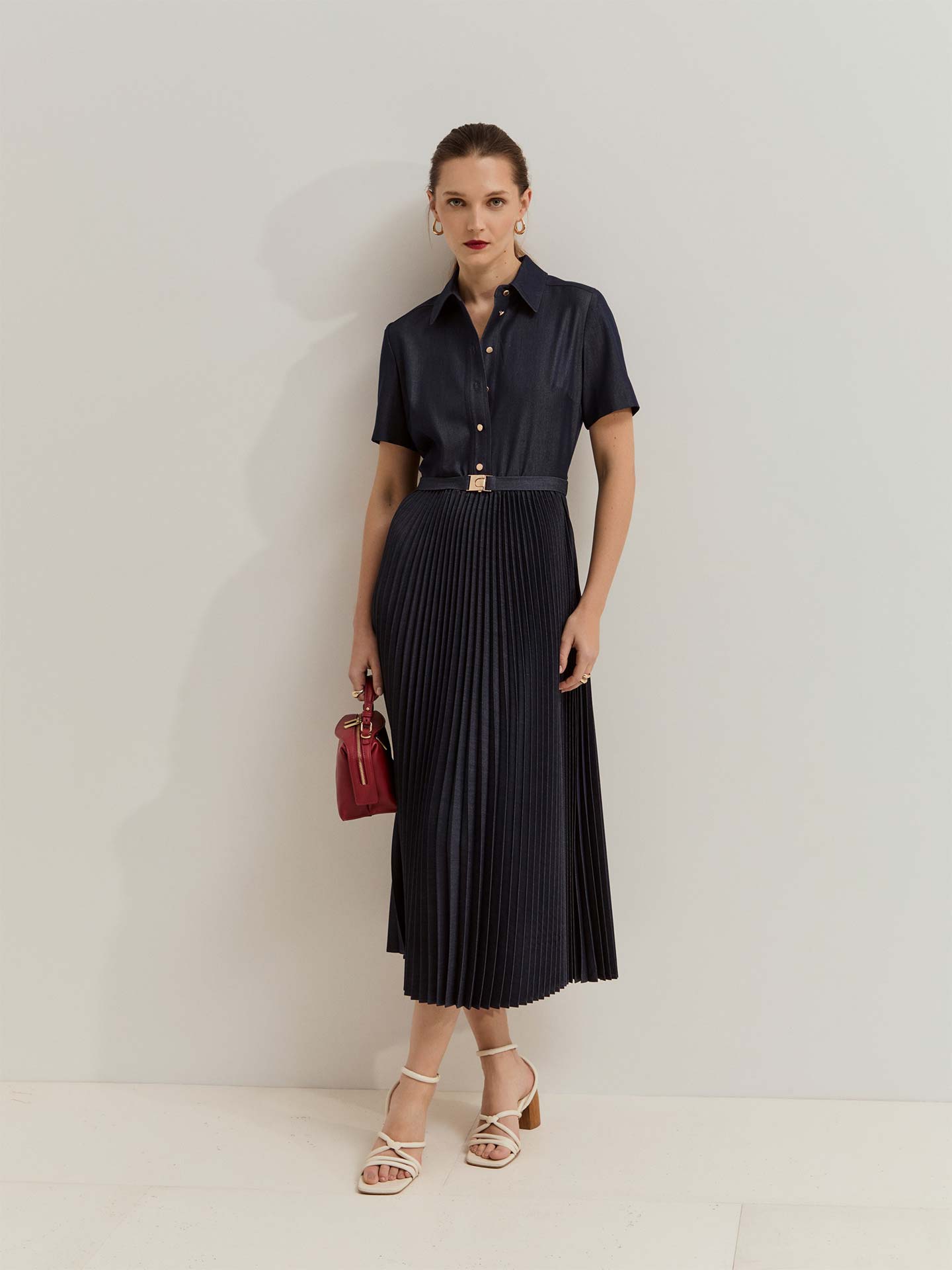 Vestido Camiseiro Midi Efeito Ganga
