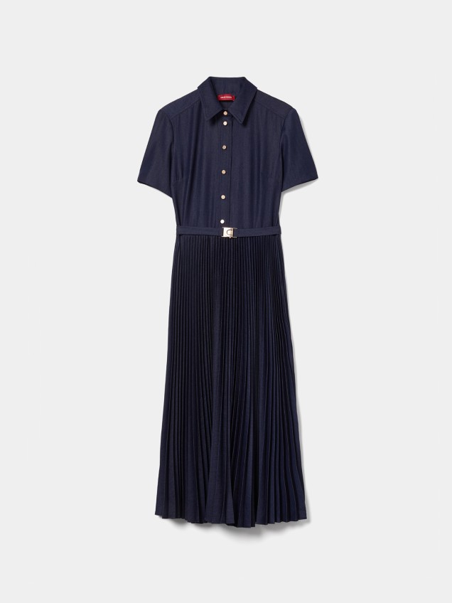 Vestido Camiseiro Midi Efeito Ganga