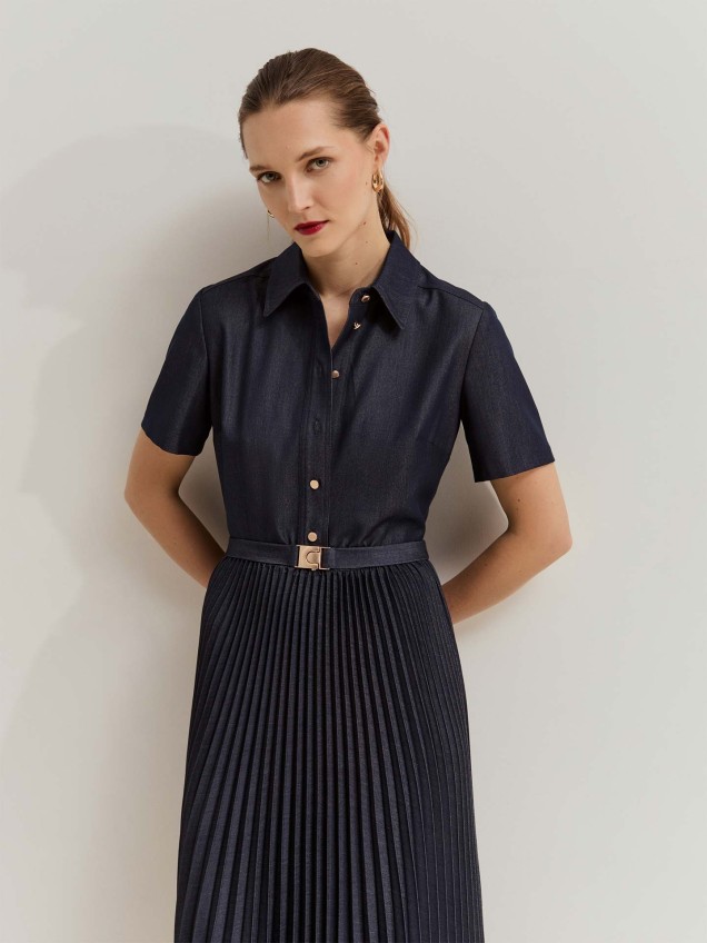 Vestido Camiseiro Midi Efeito Ganga