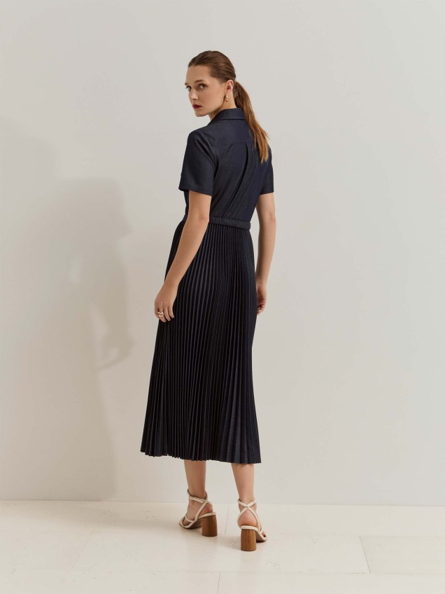 Vestido Camiseiro Midi Efeito Ganga