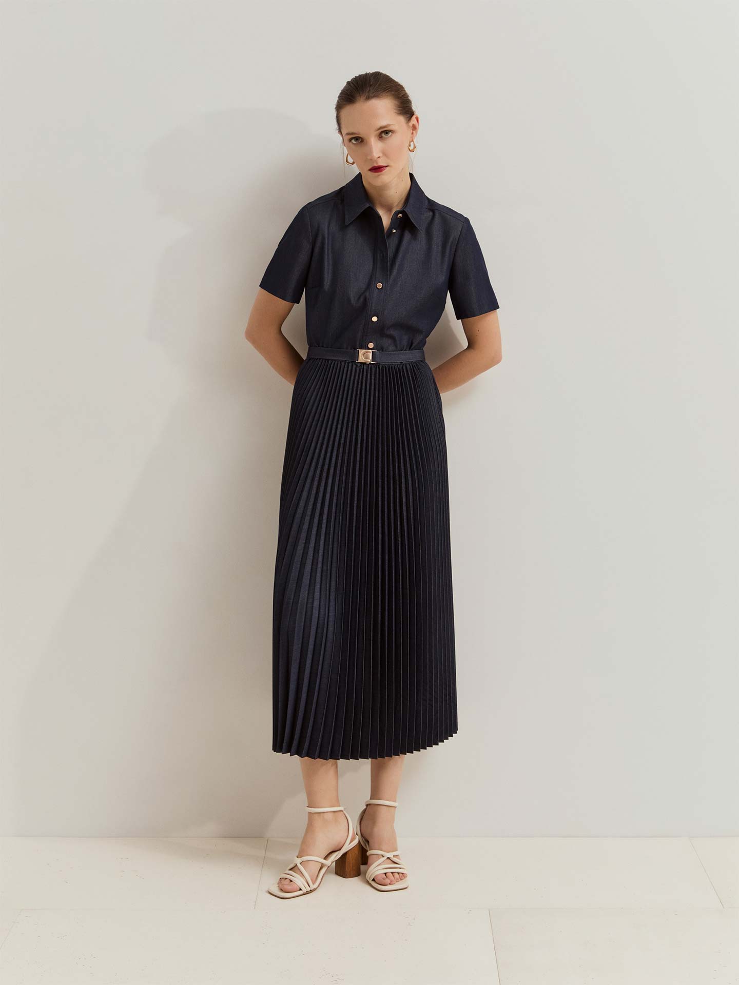 Vestido Camiseiro Midi Efeito Ganga
