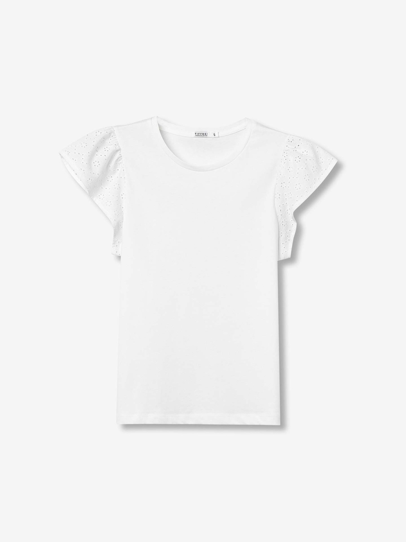 T-shirt com Manga Rendada em Folho