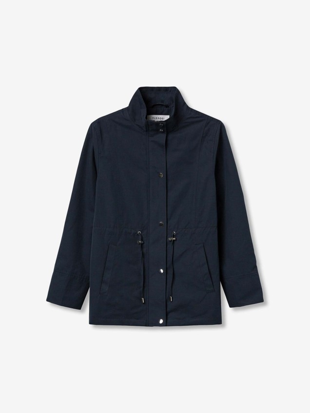 Parka com Gola Subida e Cintura Ajustável