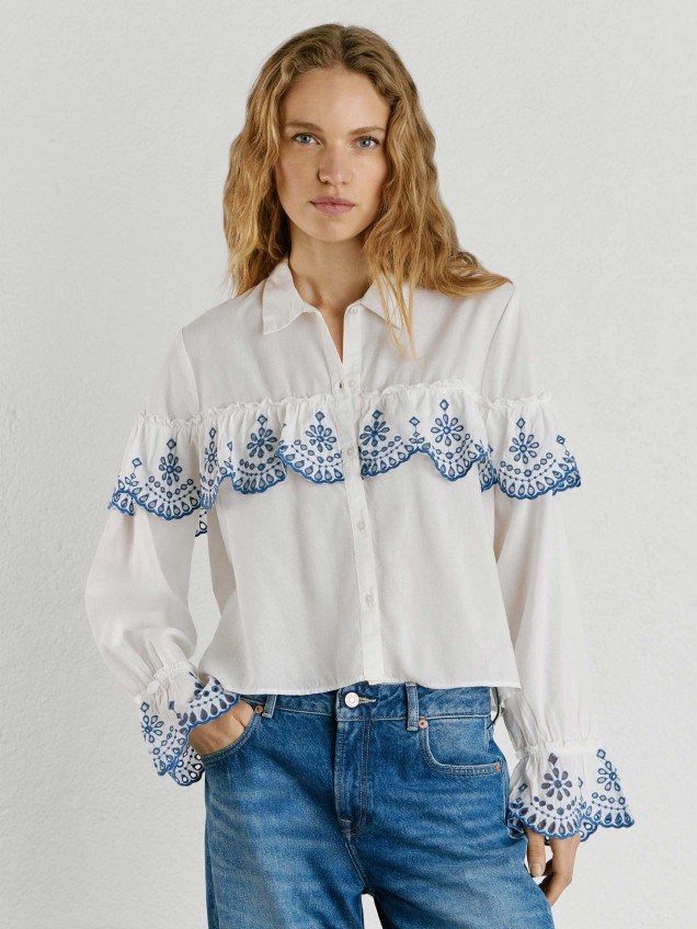 Camisa Abalonada com Folhos