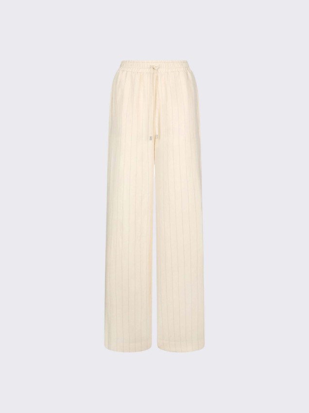 Calças de Perna Larga Risca de Giz