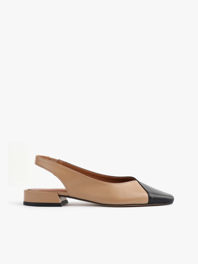 Sapatos Slingback Bicolores em Pele