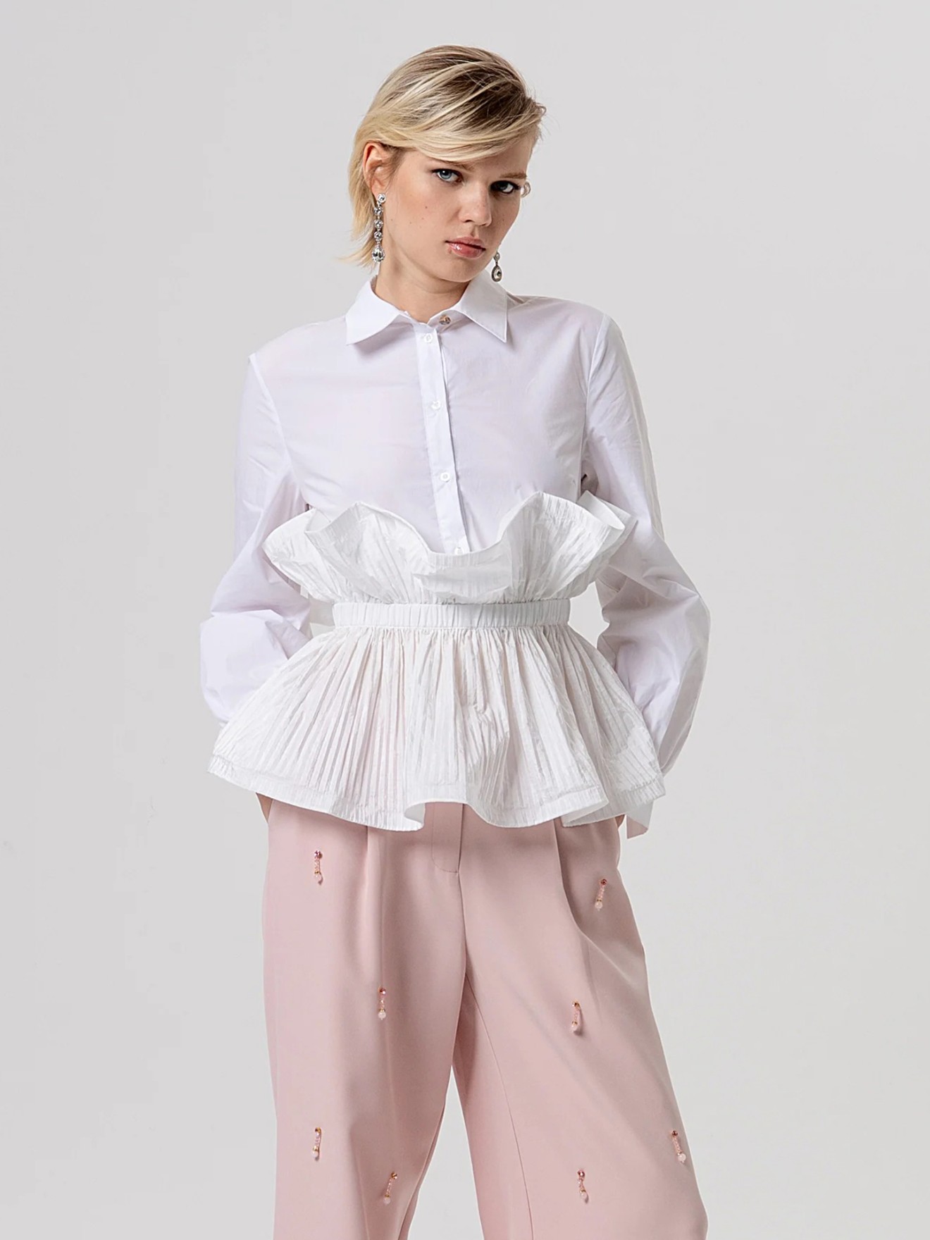 Camisa com Plissado e Cintura Franzida