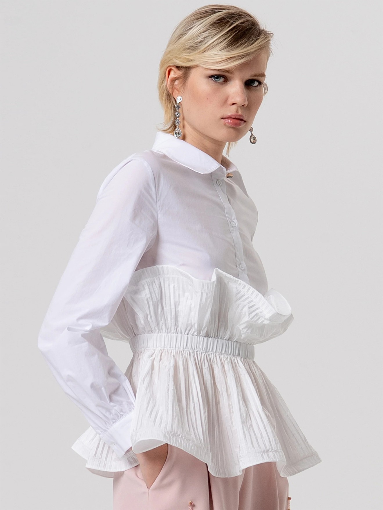 Camisa com Plissado e Cintura Franzida