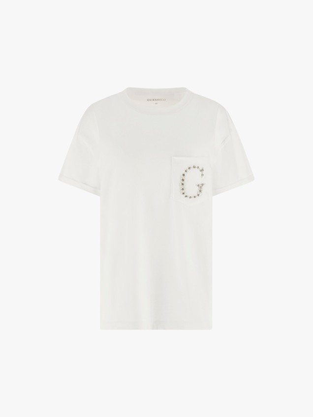 T-shirt com Bolso e Pérolas