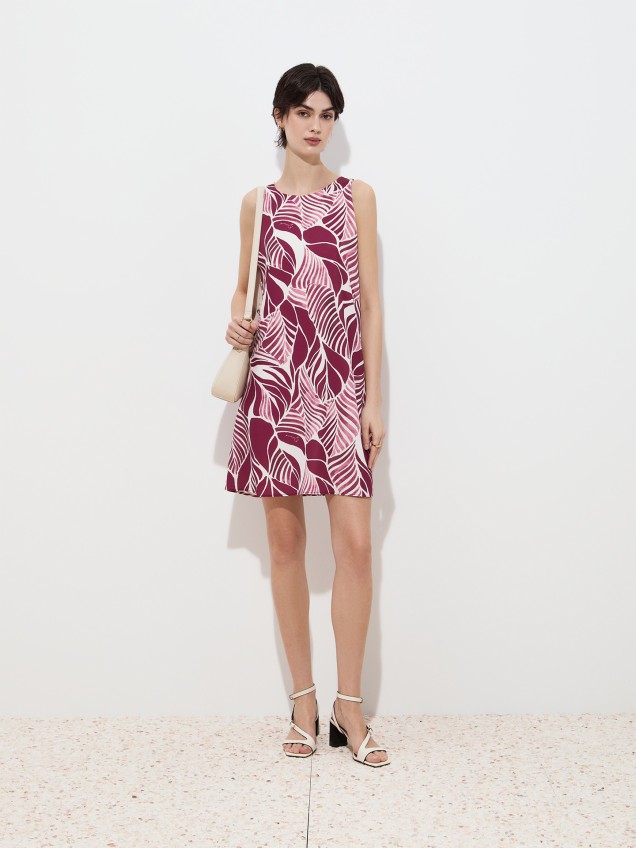 Vestido com Estampado de Folhas