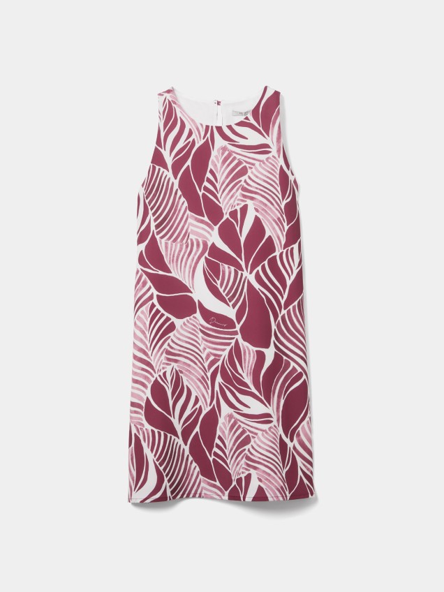 Vestido com Estampado de Folhas