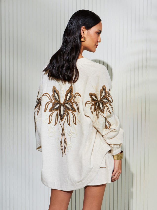 Camisa Aberta com Bordados