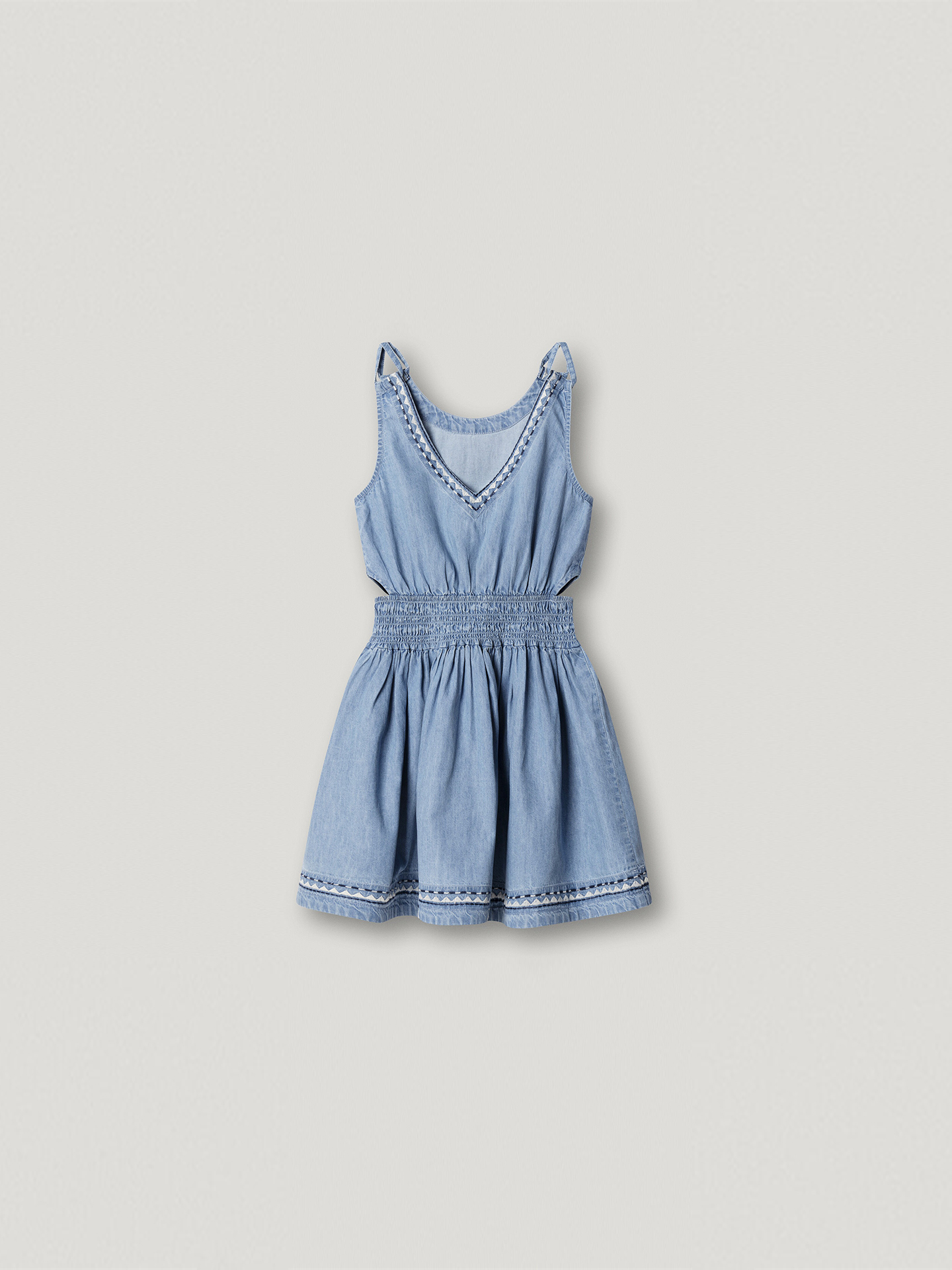 Vestido Curto de Ganga com Bordados