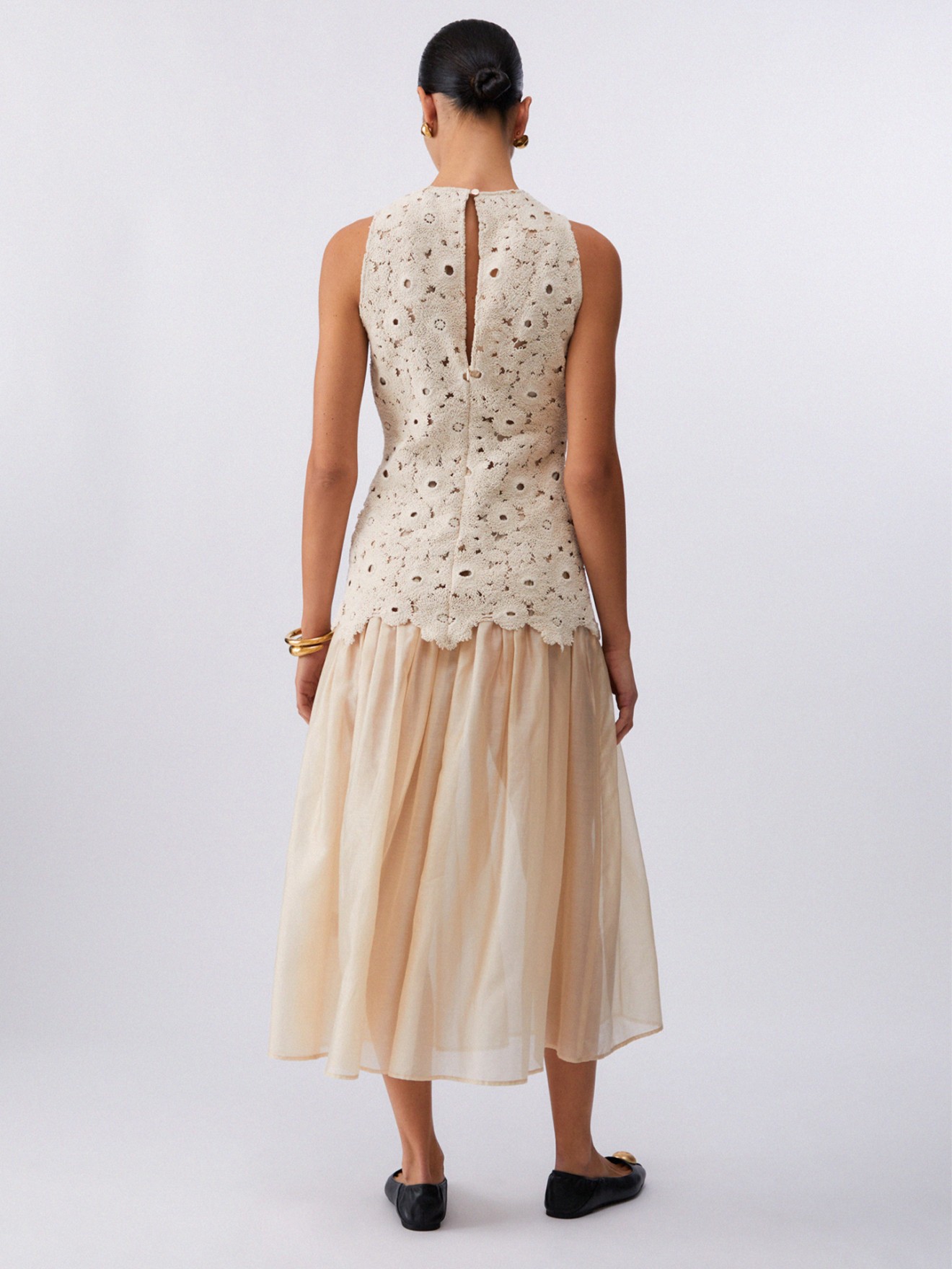 Vestido Midi com Renda Macramé