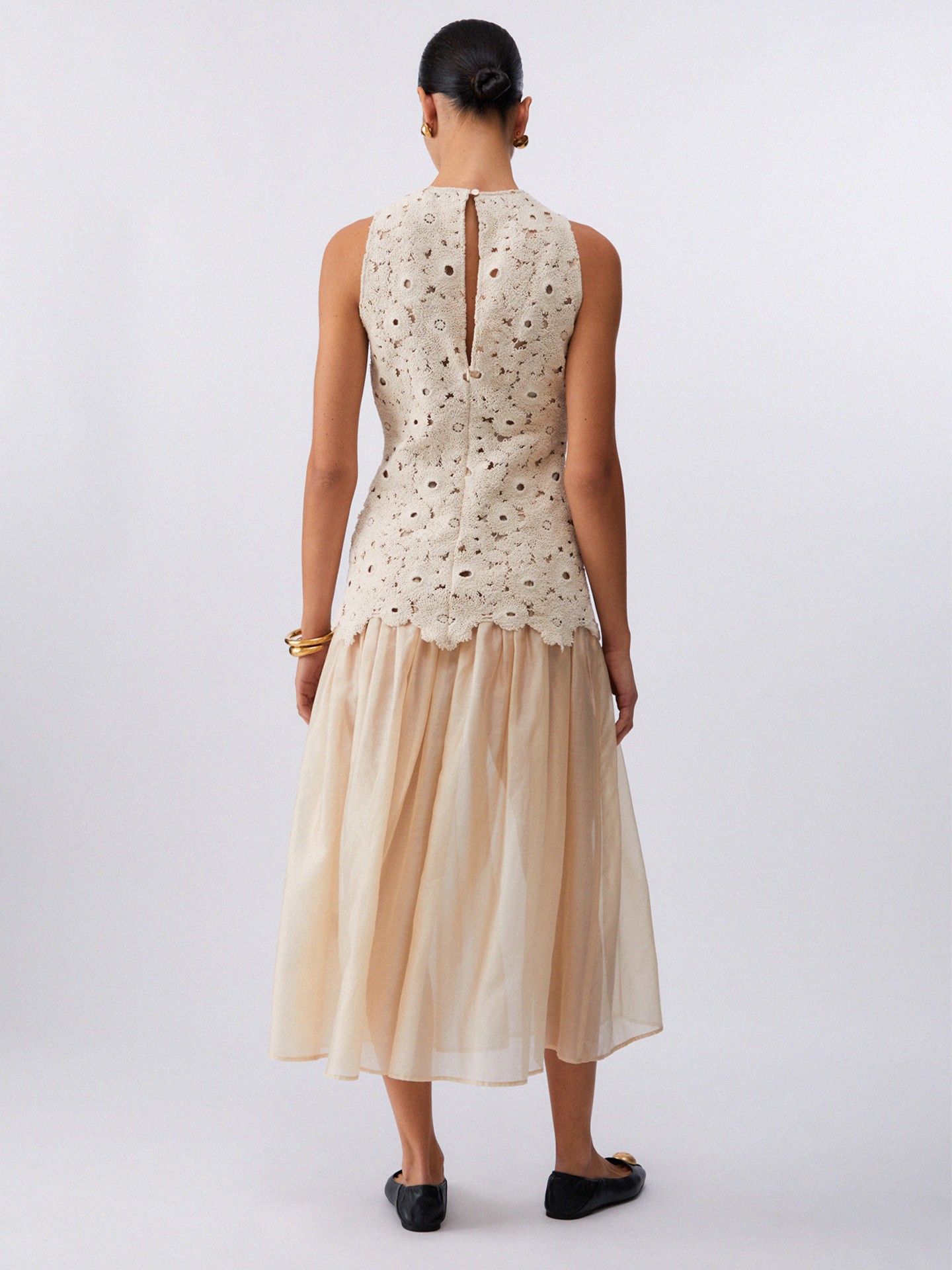 Vestido Midi com Renda Macramé