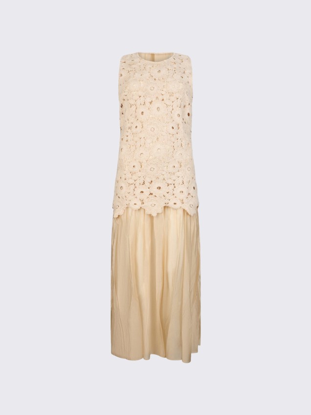 Vestido Midi com Renda Macramé
