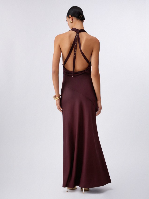 Vestido Comprido com Decote Drapeado
