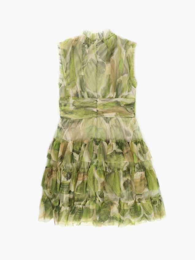 Vestido Estampado com Folhos