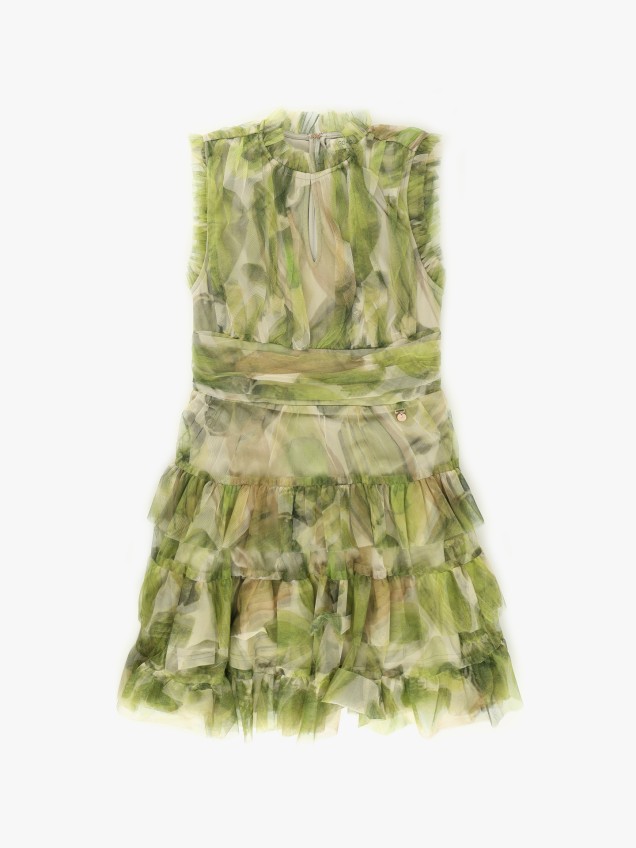 Vestido Estampado com Folhos