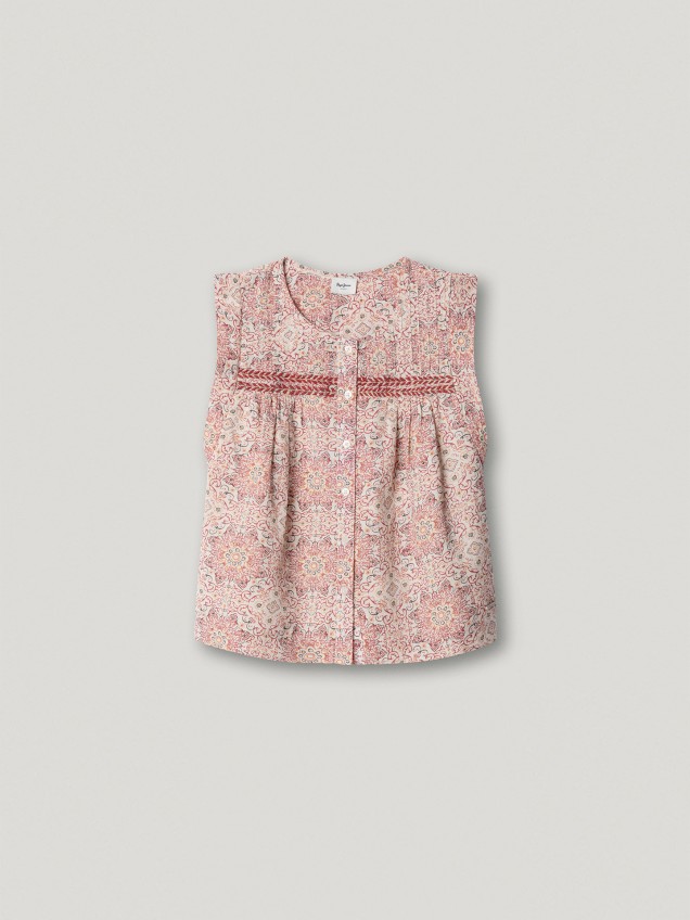 Blusa com Padrão Floral e Bordado