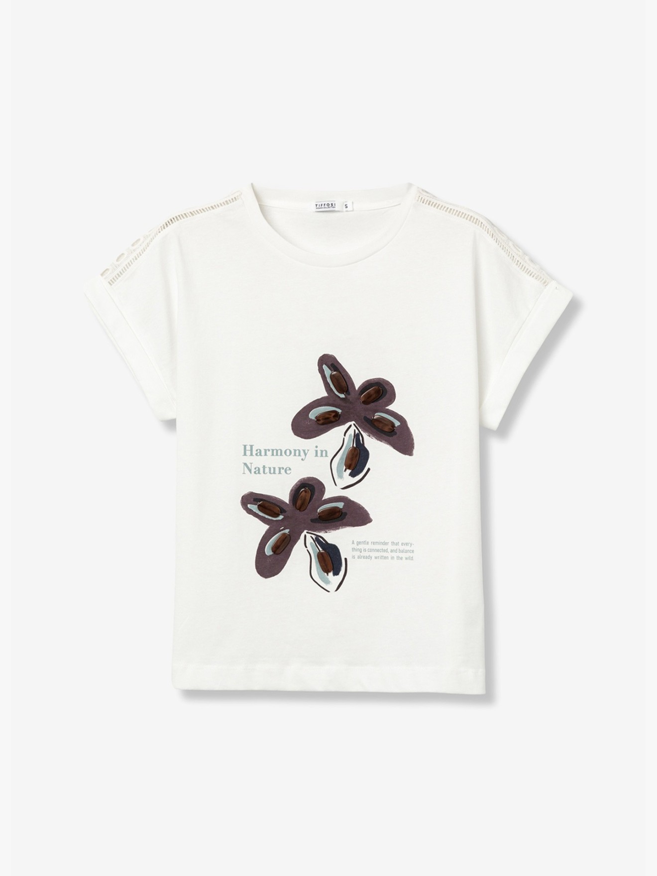 T-shirt com Estampado e Renda