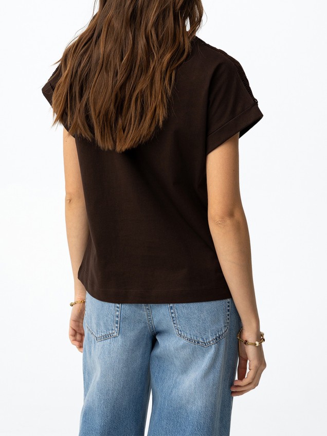 T-shirt com Estampado e Renda