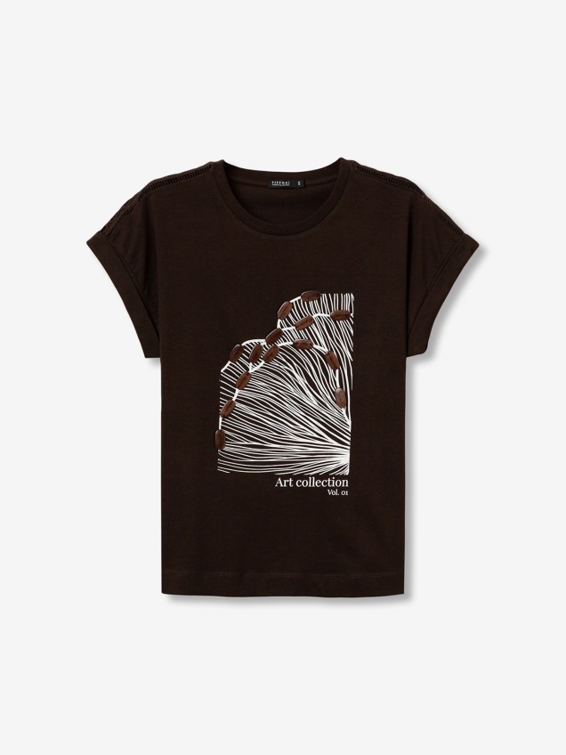 T-shirt com Estampado e Renda