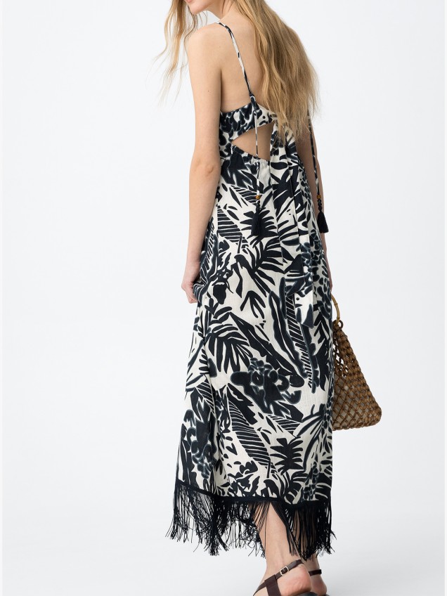 Vestido Comprido com Franjas