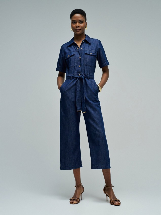 Macacão em Lightdenim com Perna Cropped