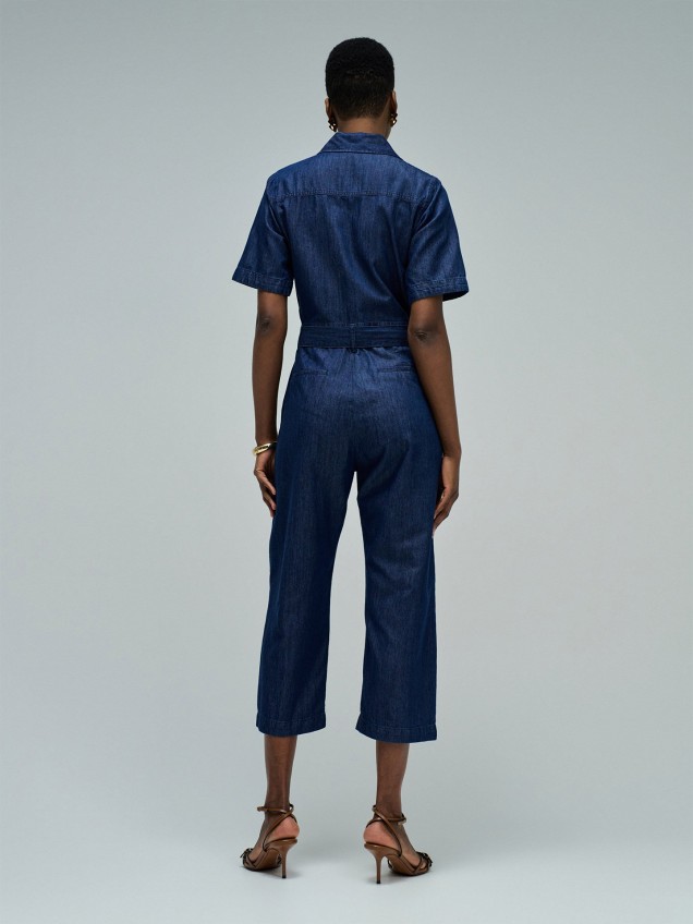 Macacão em Lightdenim com Perna Cropped