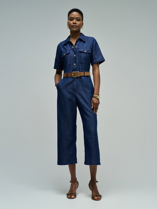 Macacão em Lightdenim com Perna Cropped