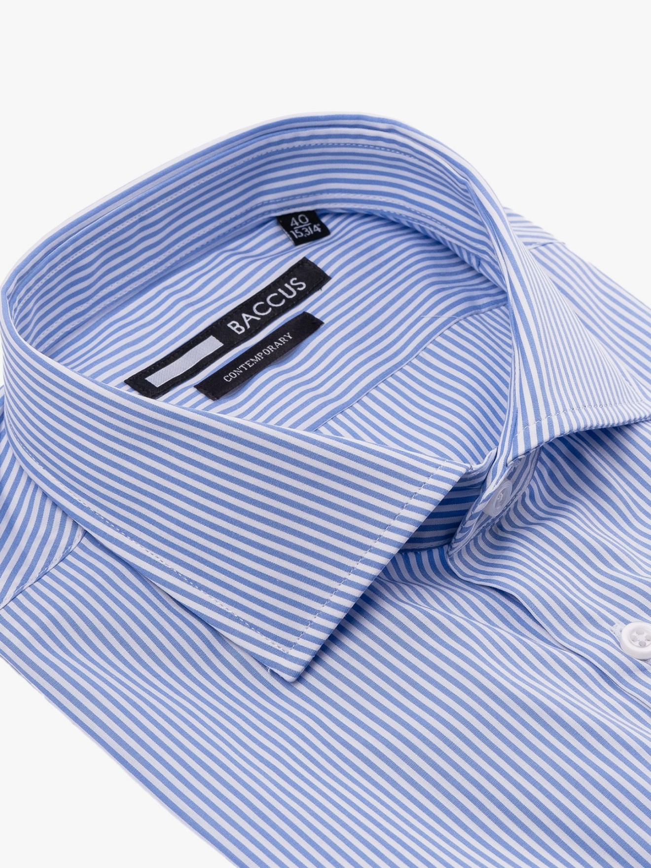 Camisa �s Riscas com Colarinho Italiano