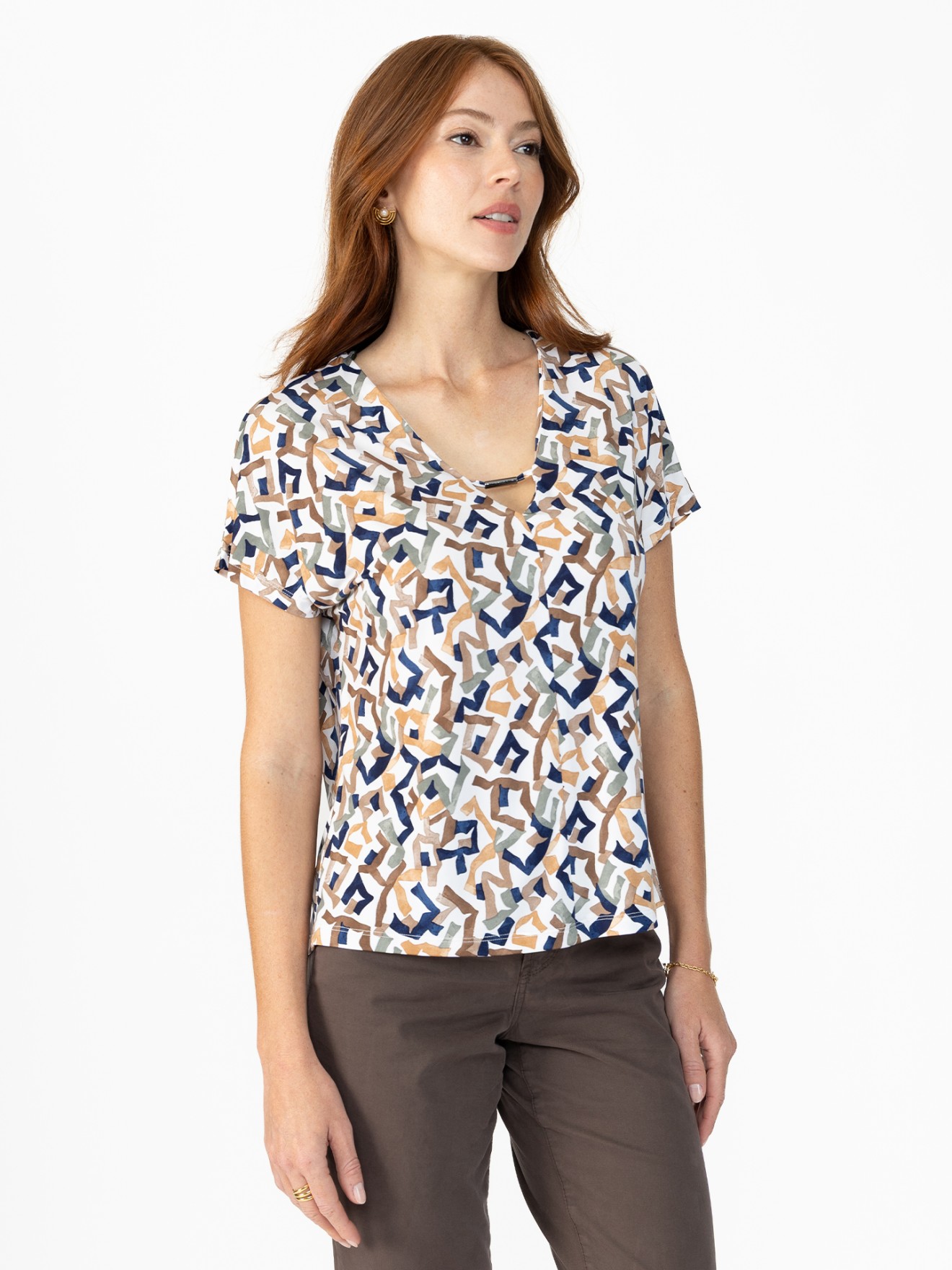 Blusa de Manga Curta com Decote em V