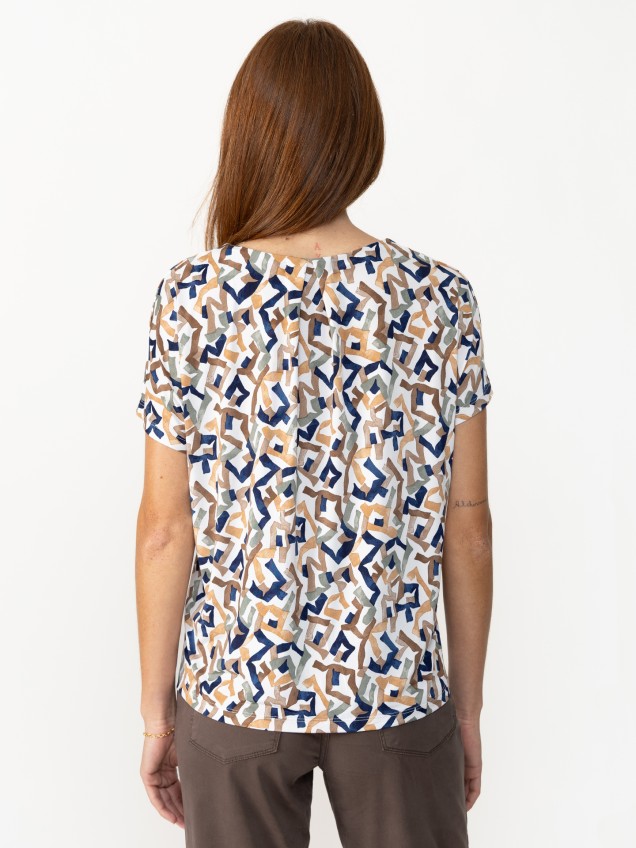 Blusa de Manga Curta com Decote em V