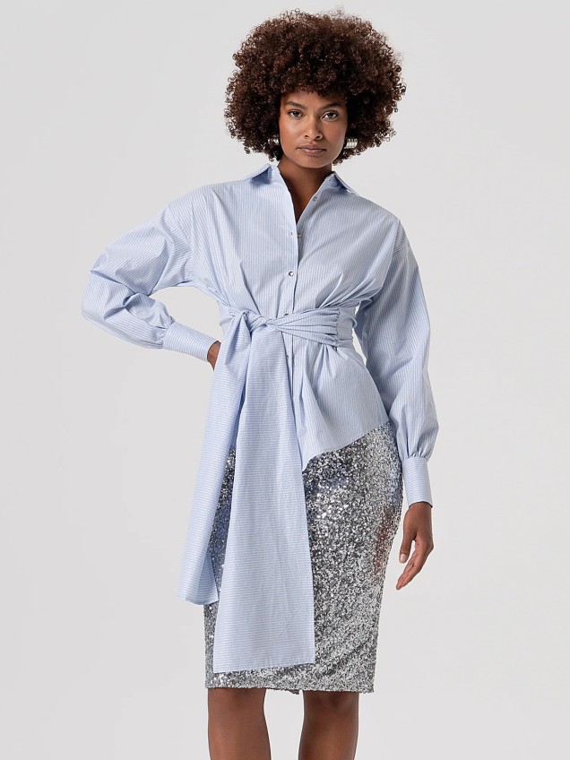 Camisa Slim com La�ada na Cintura