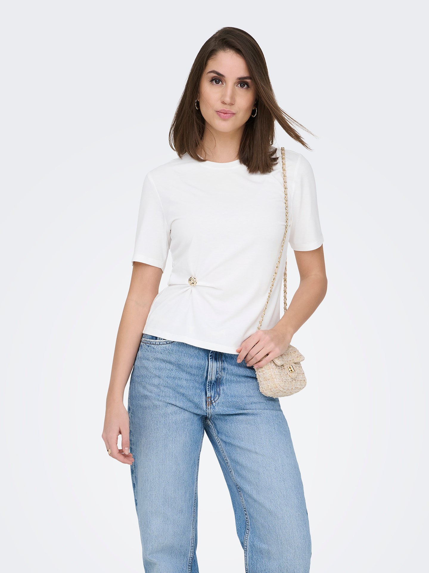 T-shirt Cropped com Detalhe Franzido