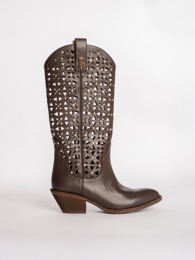 Botas Texanas de Cano Alto com Padrão Recortado