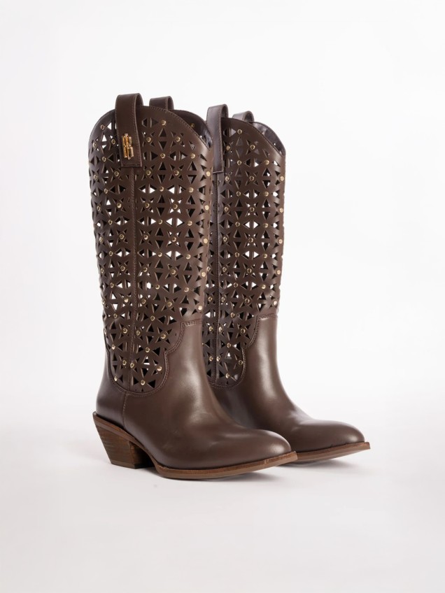 Botas Texanas de Cano Alto com Padrão Recortado