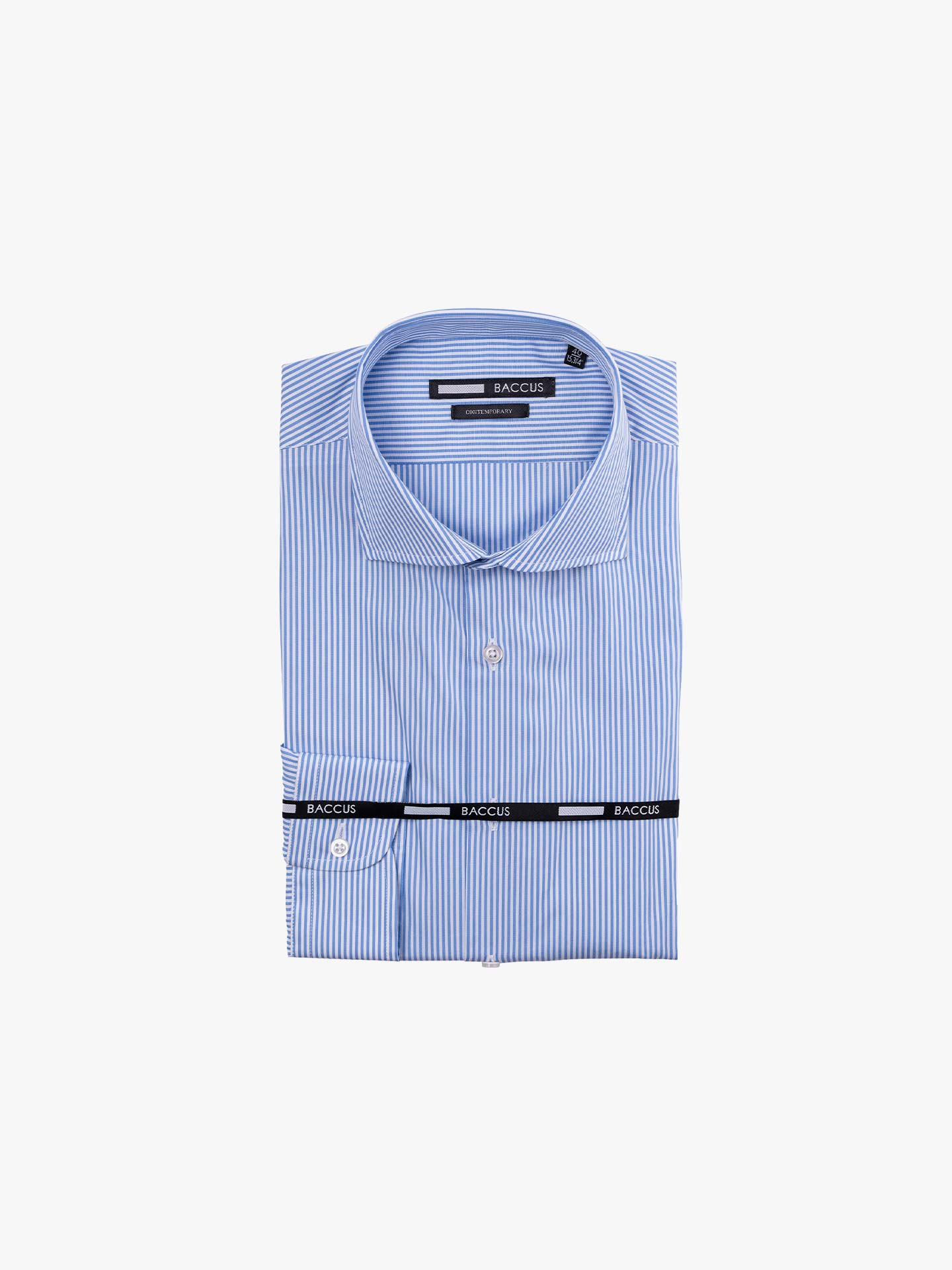 Camisa às Riscas com Colarinho Italiano