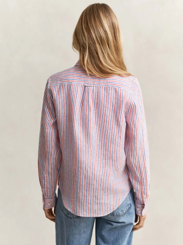 Camisa de Linho às Riscas Corte Regular