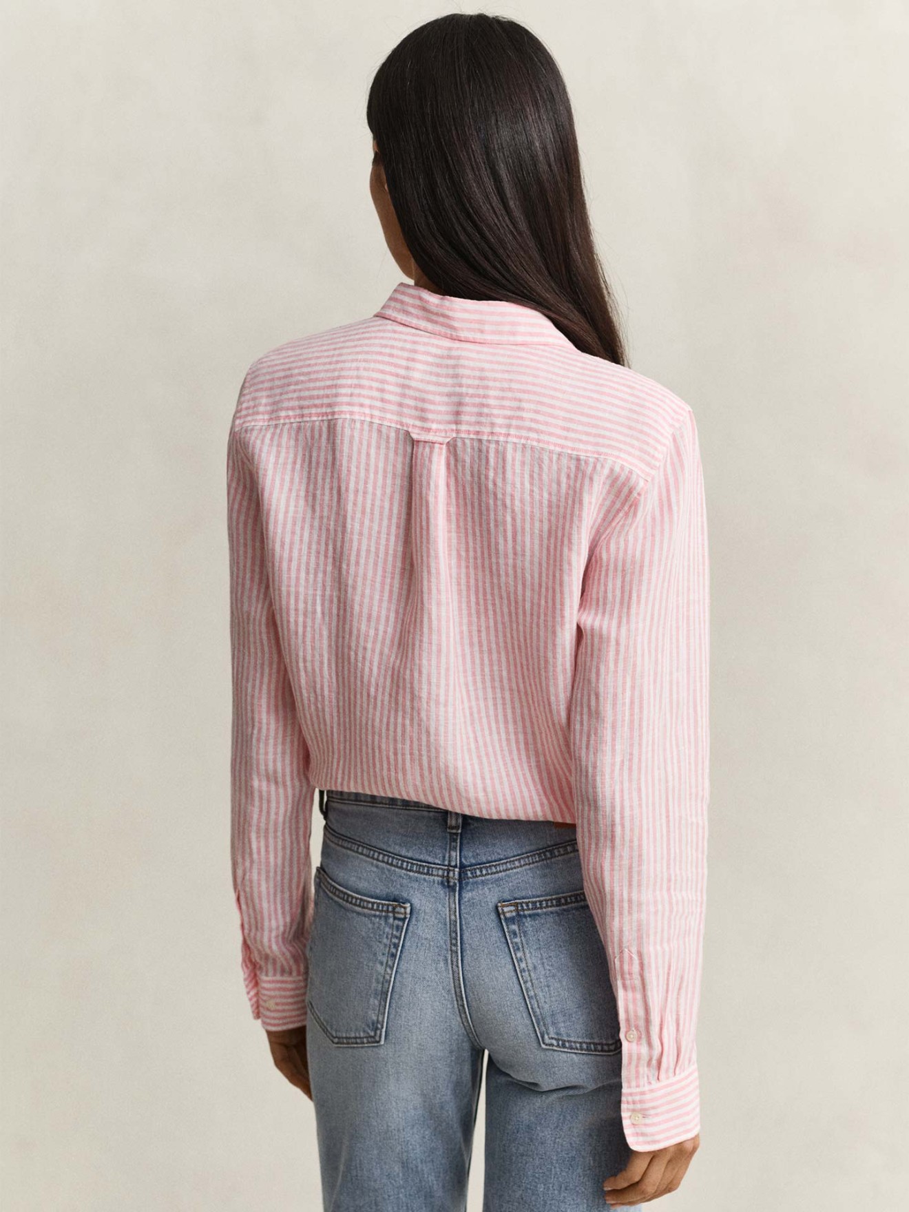 Camisa de Linho �s Riscas Corte Regular