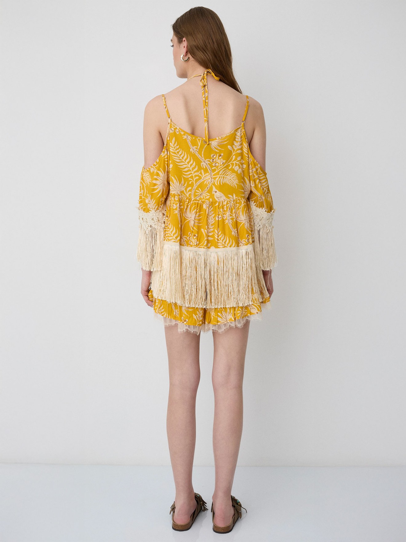 Kaftan Estampado com Franjas
