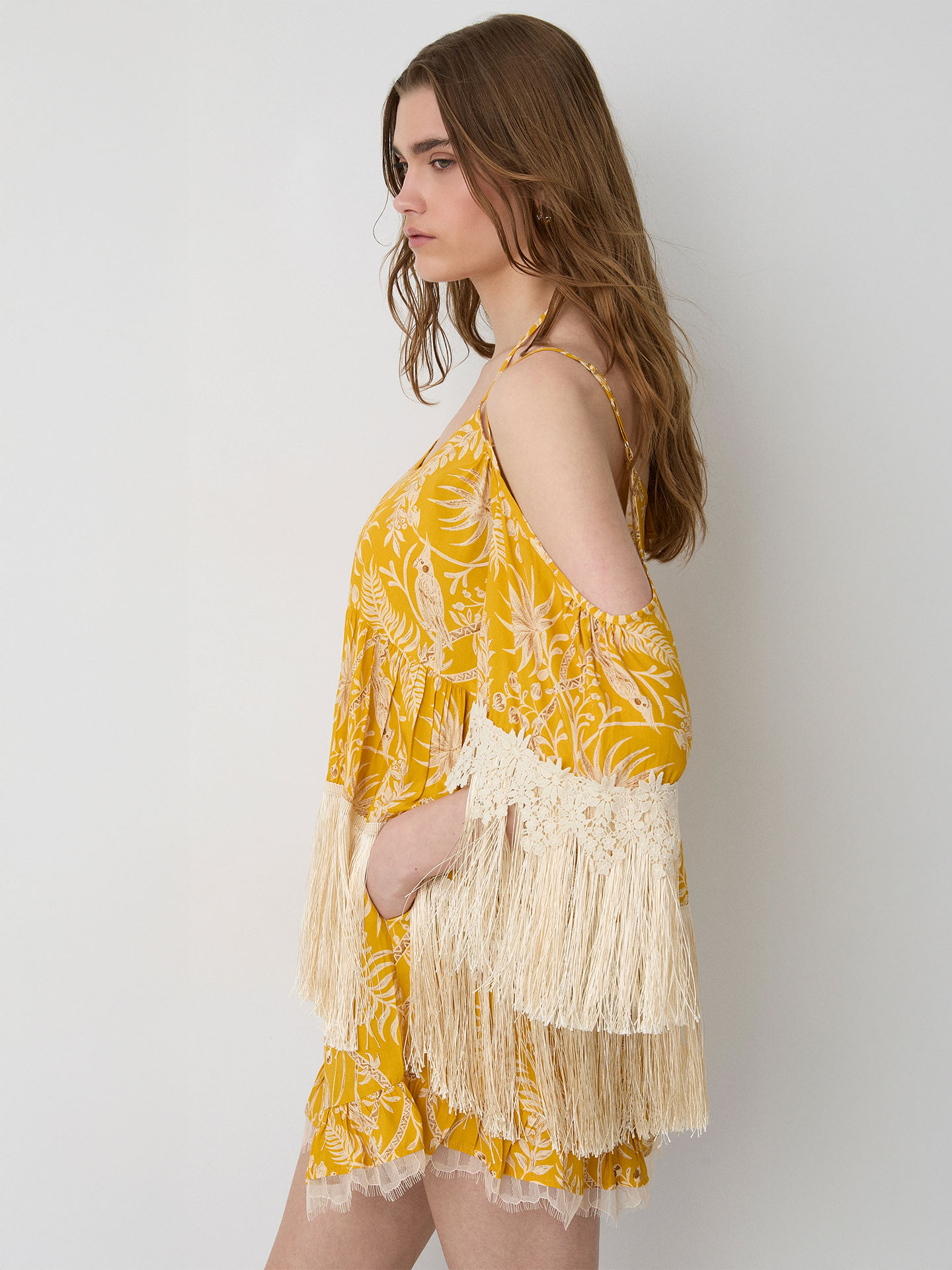 Kaftan Estampado com Franjas