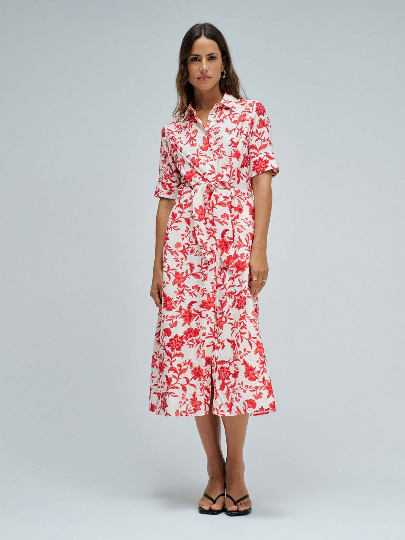 Vestido Camiseiro Midi com Padr�o Floral
