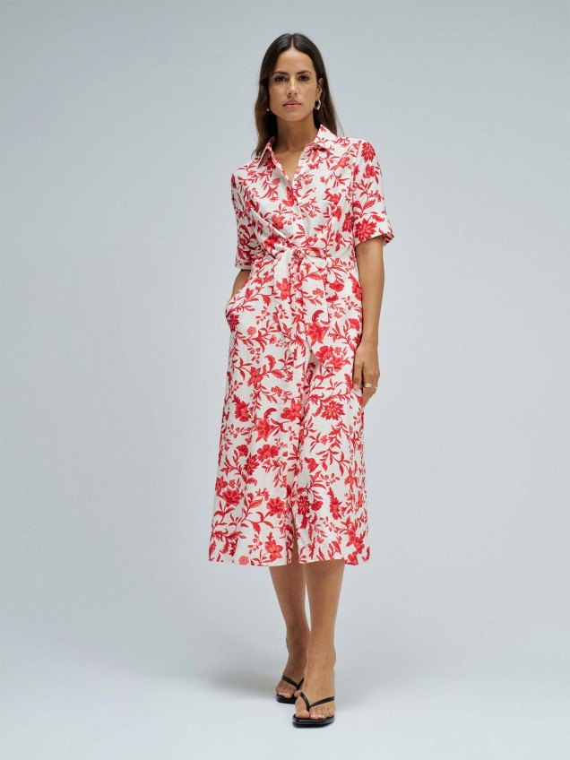 Vestido Camiseiro Midi com Padrão Floral