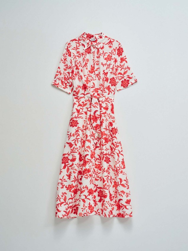 Vestido Camiseiro Midi com Padrão Floral