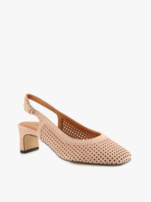 Sapato Slingback em Pele Perfurada
