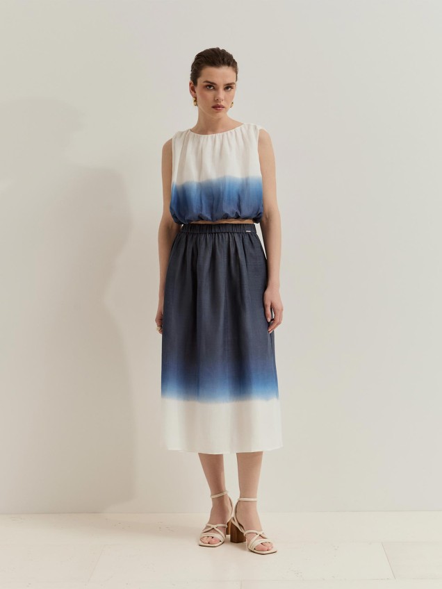 Saia Midi com Efeito Tie-dye