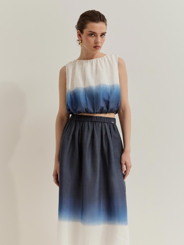 Saia Midi com Efeito Tie-dye